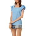 thumbnail image 4 of Unique Bargains Summer Gingham Tops for Women's Square Neck Ruffle Sleeve Blouse M Blue, 4 of 6