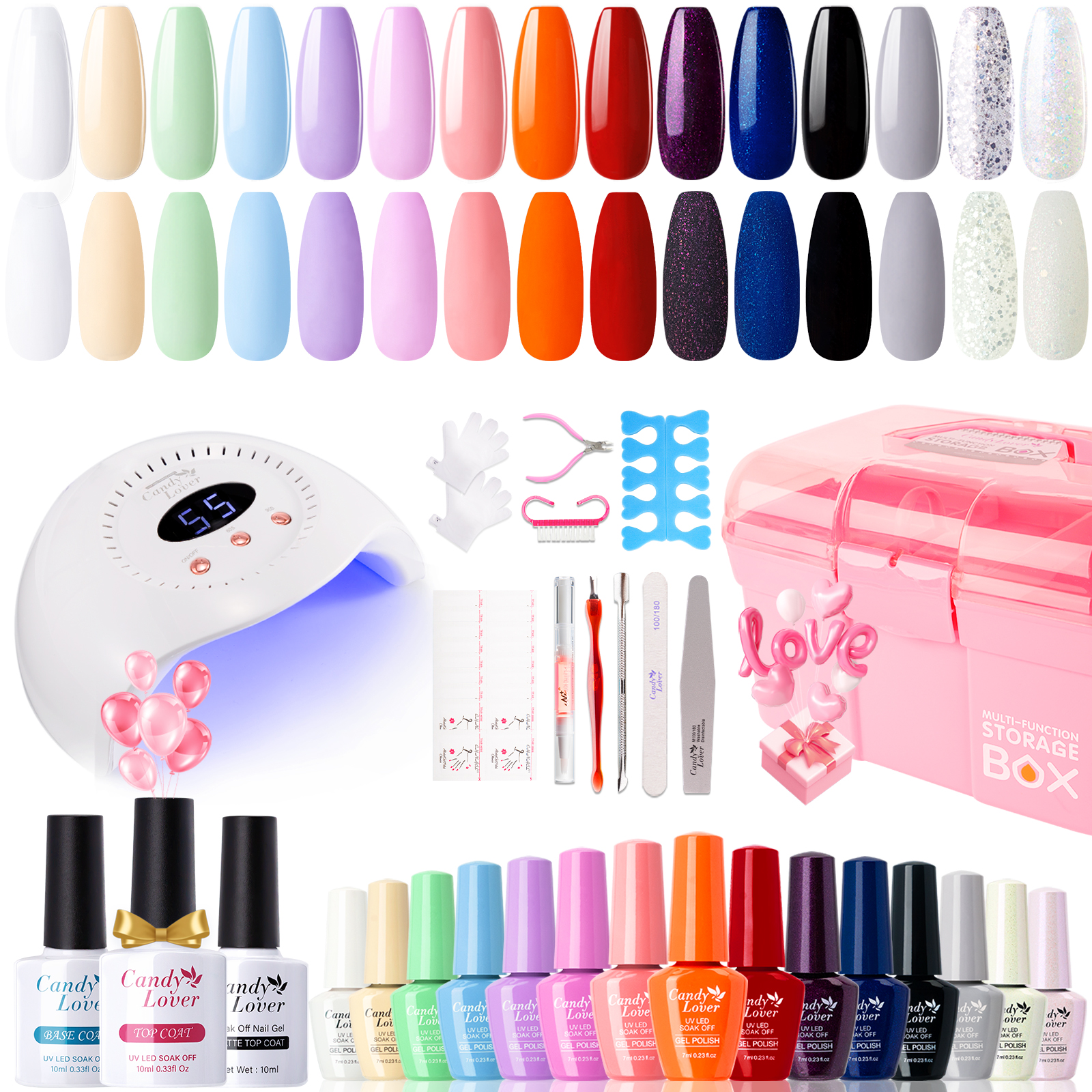 Candy Lover Gel Nail Polish Kit with 72W UV Lamp, 15 Colors