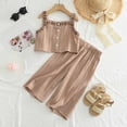 thumbnail image 2 of Kogui Little Girls Outfits Toddler Girl Outfit Infant Short Sleeve T-Shirts Flared Pants Little Girl Summer Clothes 5T 6T (Khaki,5-6 Years), 2 of 8