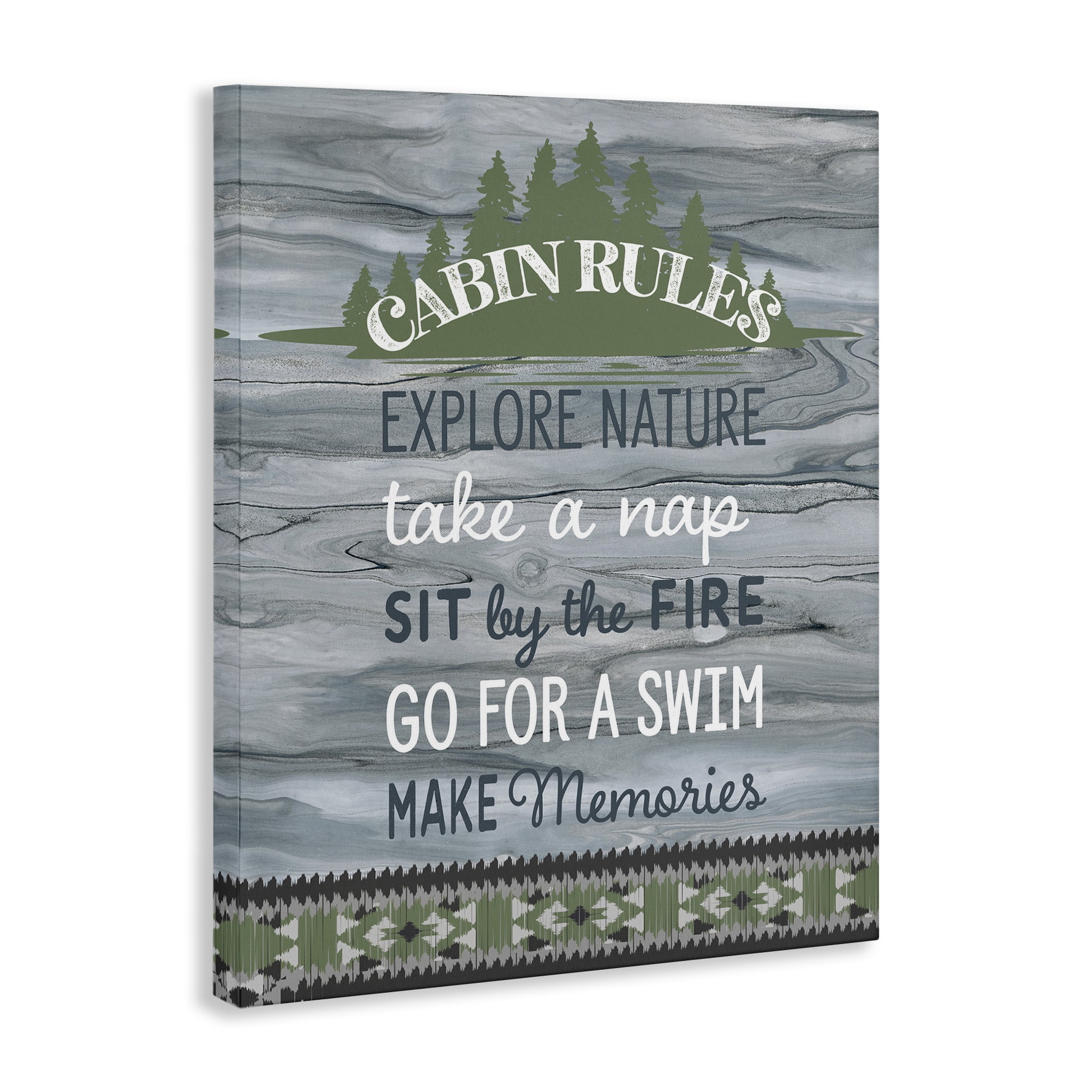Stupell Industries Cabin Rules with Rustic Pattern Text & Numbers Painting Wrapped Canvas Art Print Wall Art, 30 x 40