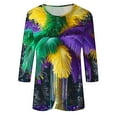 thumbnail image 5 of TrendVibe365 Mardi Gras Womens Tops 3/4 Sleeve T Shirt Plus Size Round Neck Polyester Casual Mask Printed Mardi Gras Celebrations Blouse Tops for Mardi Gras Event Purple S, 5 of 5