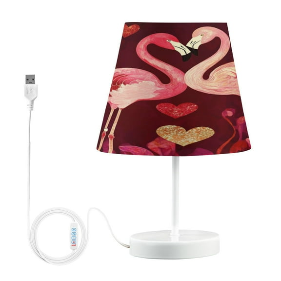 WOBOGO Flamingos in Love Pattern Table Lamps Bedroom 3-Speed Dimmable Farm Style with Fabric Shade for Reading and Home Office