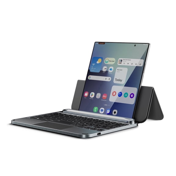 Dexnor for Samsung Galaxy Z Fold 8/8 Ultra/7/6/5/iPhone Duo Keyboard Case, Portable Compact Mini Bluetooth Keyboard, Adjustable Stand, Touchpad, Pen Holder, Backlit, for 4.7"-11" Phones/Tablets, Gray