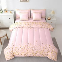 jejeloiu Diamond Twin Bedding Sets 7-Piece,Glitter Print Bedding Comforter Set,Pink Gold Sheet Sets For Girls,Breathable Bedroom Decor Reversible