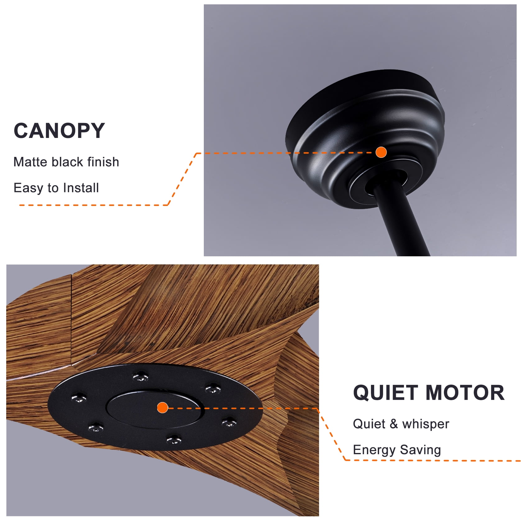 Mintazer 52 in Ceiling Fan with Lights and Remote, Modern Ceiling Fan with 6 Speed & 3 Blade for Farmhouse Bedroom Living Room Gazebo Patio, Brown