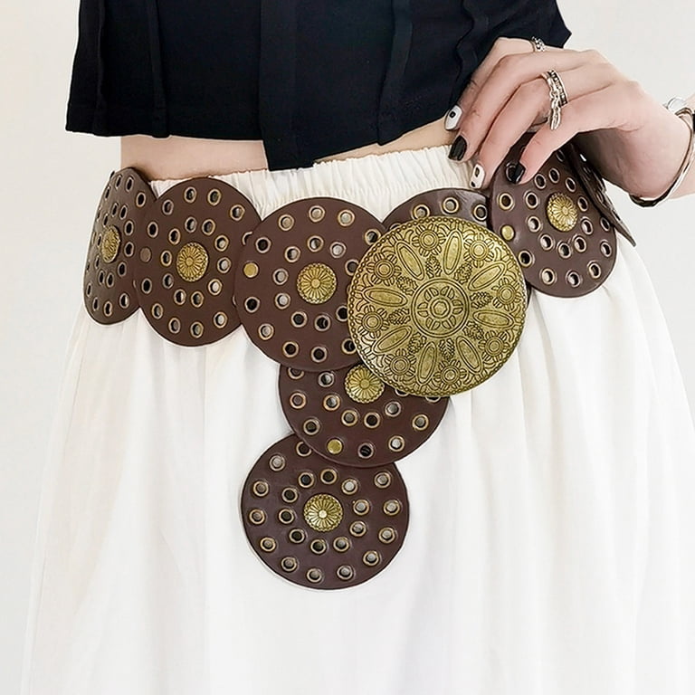 Hirigin Wide Boho Disc Belt for Women Vintage Concho Leather  display picture 3