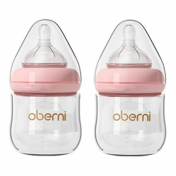 Biberón para Bebé Oberni de Cuello Ancho Anticólico 120 ml Paquete de 2 Rosa