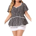 thumbnail image 1 of Blusas de verano con cuello en forma de corazón de encaje y mangas cortas con volantes para mujeres de tallas grandes Agnes Orinda 3X negras, 1 of 6