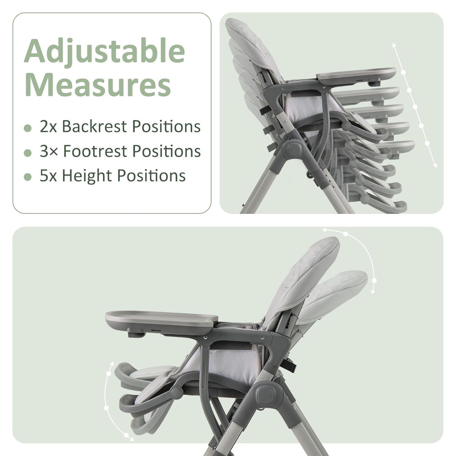 INFANS Baby High Chair, Convertible Quick Folding Portable Highchair for Babies and Toddlers with Adjustable Height Backrest Footrest 2 Wheels Removable Tray, Easy to Clean PU Seat