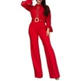 thumbnail image 2 of Women Elegant Jumpsuit Formal Sex-Y High Necked Long Sleeved Casual Straight Pantsbusiness Party Jumpsuit Red S, 2 of 9