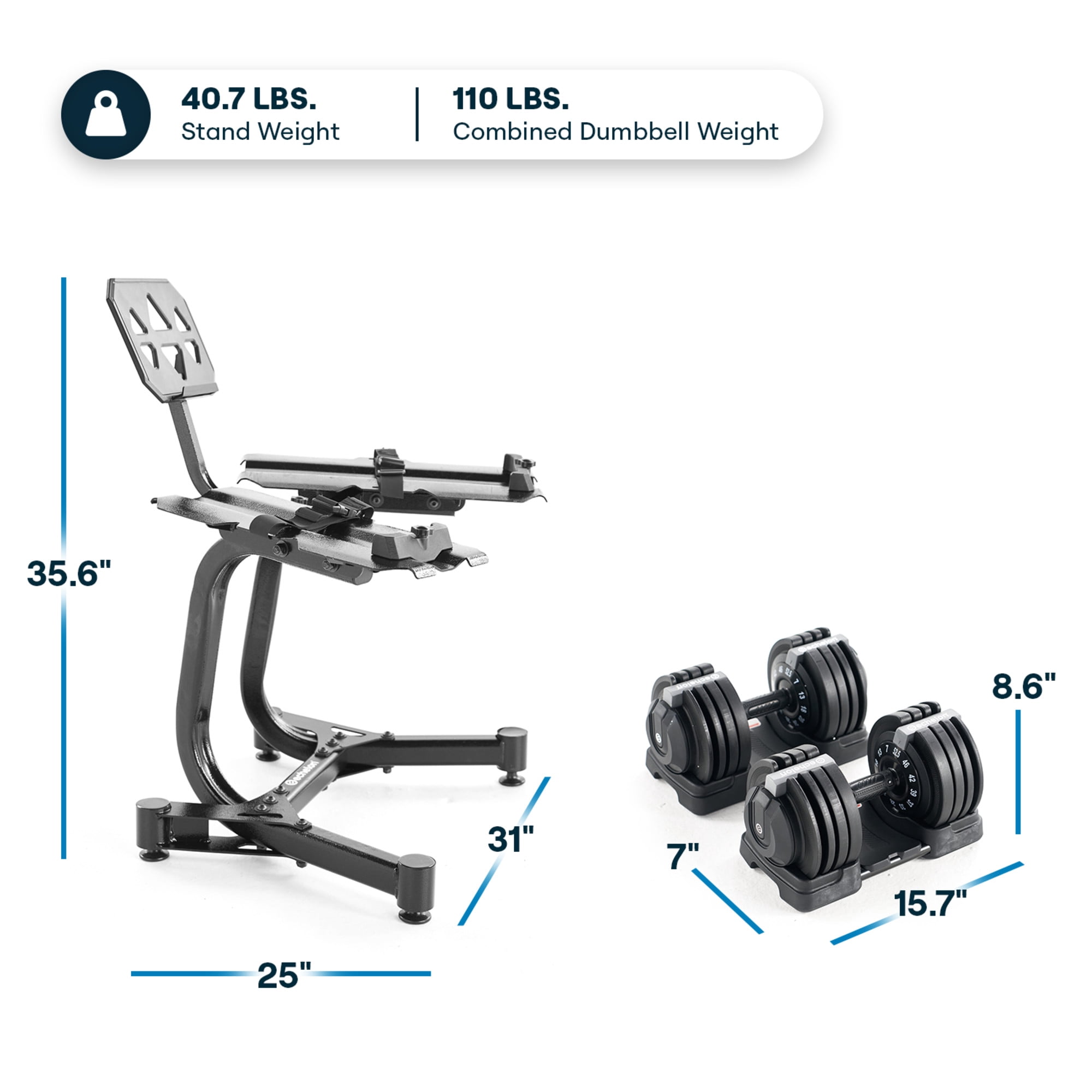 Echelon Adjustable Dumbbells Set 7–52.5 lbs with Stand, Quick Weight Adjustment, Space-Saving Design