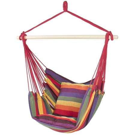 2 Person Hammock Chair Best Choice Products Hammock Hanging Rope Chair Porch Swing Seat Patio Camping Portable - Red Stripe ()