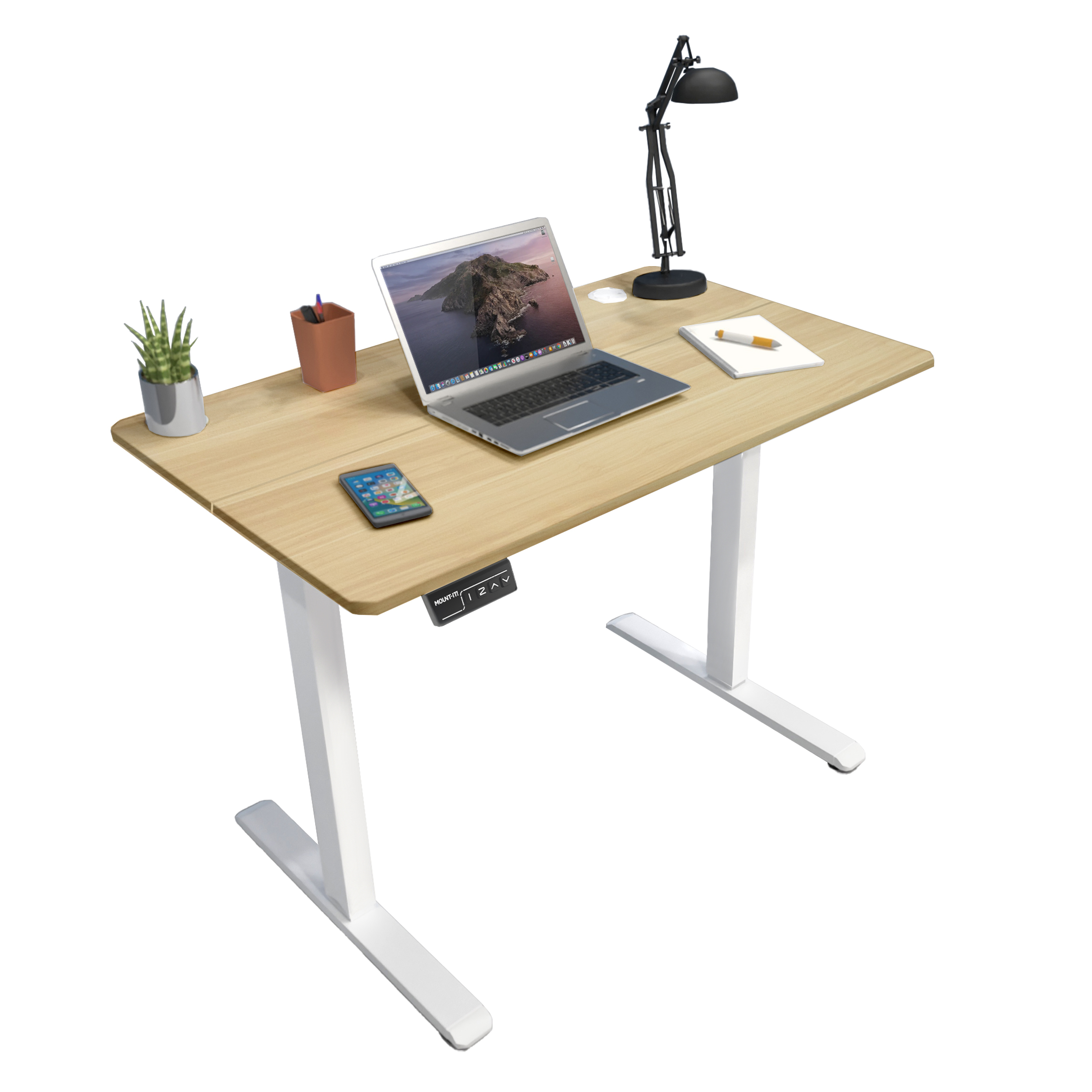 Mount-It! Electric Standing Desk with 48" x 24" Tabletop - Compact Sit Stand Desk with Memory Presets, Home Office Workstation, Beige