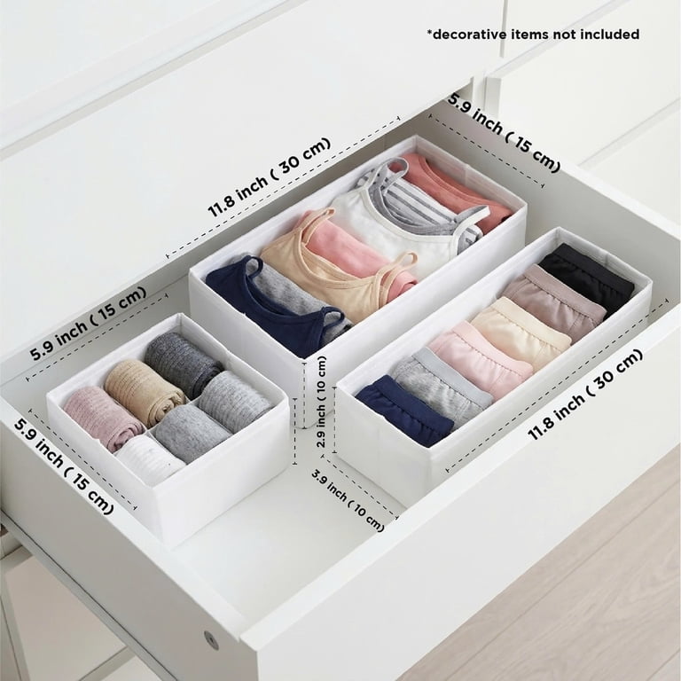 Mainstays White Fabric Drawer Organizer Set, 6 Bins in 3 Sizes