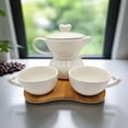 Espresso Cups Set White Porcelain Sugar And Creamer On Bamboo Tray ...