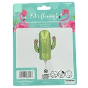 Summer Luau Party "Let's Flamingle" Mylar Foil Balloon with Holder; 16cm x 23 cm; Cactus