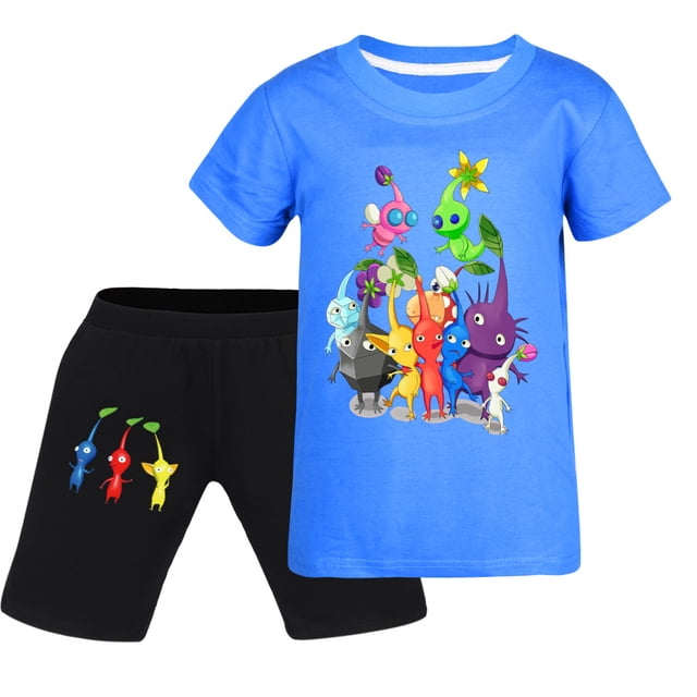 Pikmin Wiki Ensemble à Manches Courtes pour Enfants, Ensemble Mode en Coton à Col Rond avec Shorts à Manches Courtes, Convient aux Enfants de 6 à 13 Ans