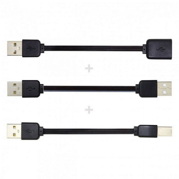 CY 3pcs/lot 13cm USB 2.0 Type-A to Type-B Type-A Female Extension Male Data Flat Slim Cable for Printer Disk Phone