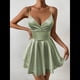thumbnail image 5 of Vestido de Satén con Tirantes Finos para Mujer, Sin Mangas, Escote Bajo, Sin Espalda, Mono Corto de Fiesta. Amarillo-Verde S, 5 of 10