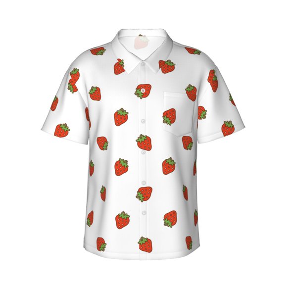Xecao Hand Drawn Strawberry print Hawaiian shirt - a stylish short-sleeve button-down for men, perfect for casual beach and tropical outings.