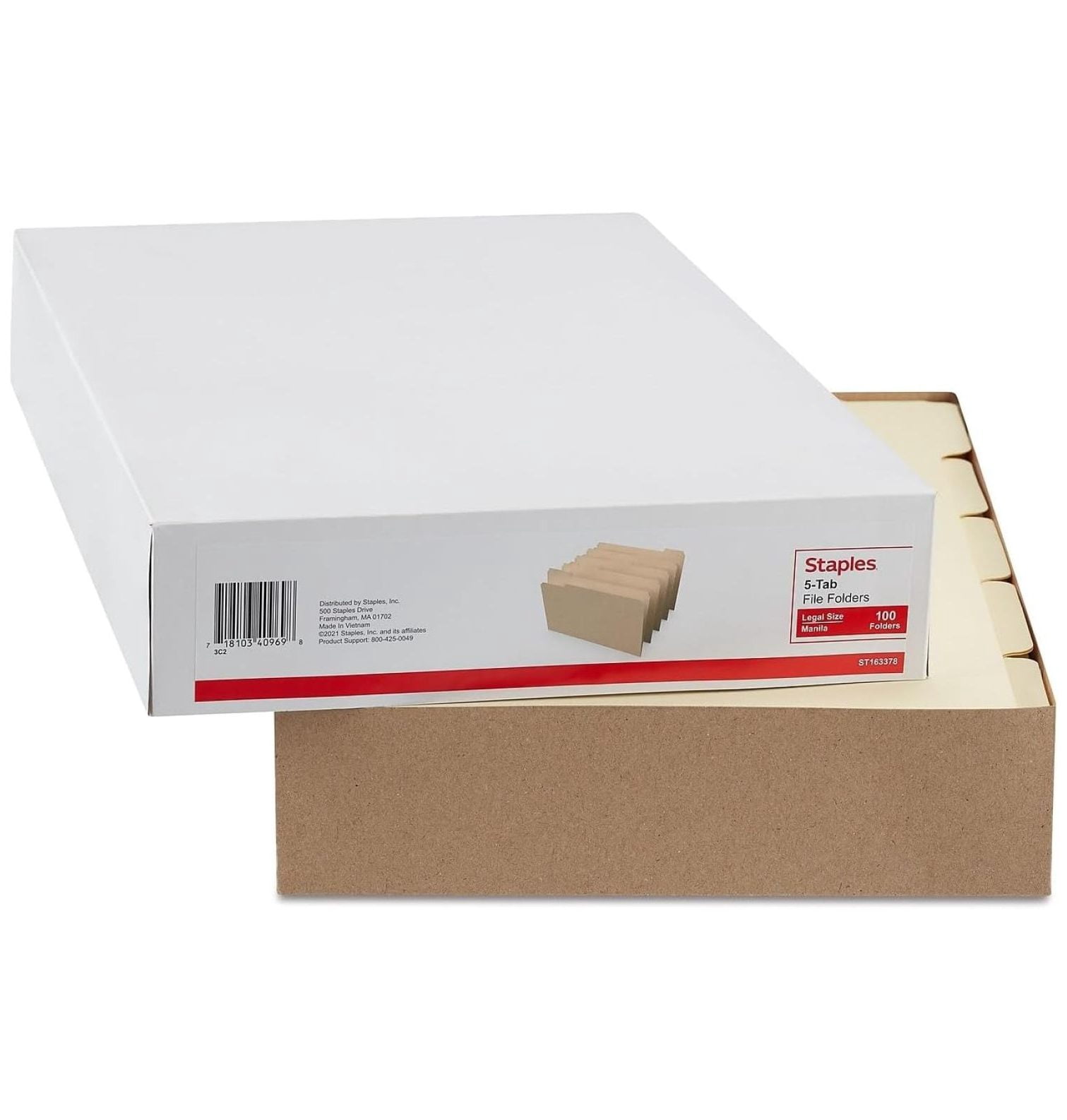 Legal Size Manila File Folders - 1/5 Cut, 200/Carton - Manila Folders for Office, Home, School - Durable 100lb Stock with 5 Assorted Tabs
