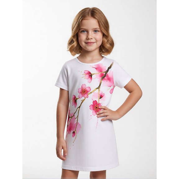 Comfortable Everyday Short Sleeve Summer Dress for Girls Relaxed-Fit Casual Dress Crewneck Big Girls Age 6-13