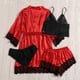 thumbnail image 3 of Gibobby Conjunto de pijama Conjunto de pijama largo para mujer, lencería de noche de seda con tapeta, camisetas y pantalones cortos para mujer, ropa de dormir informal(Rojo,CH), 3 of 4