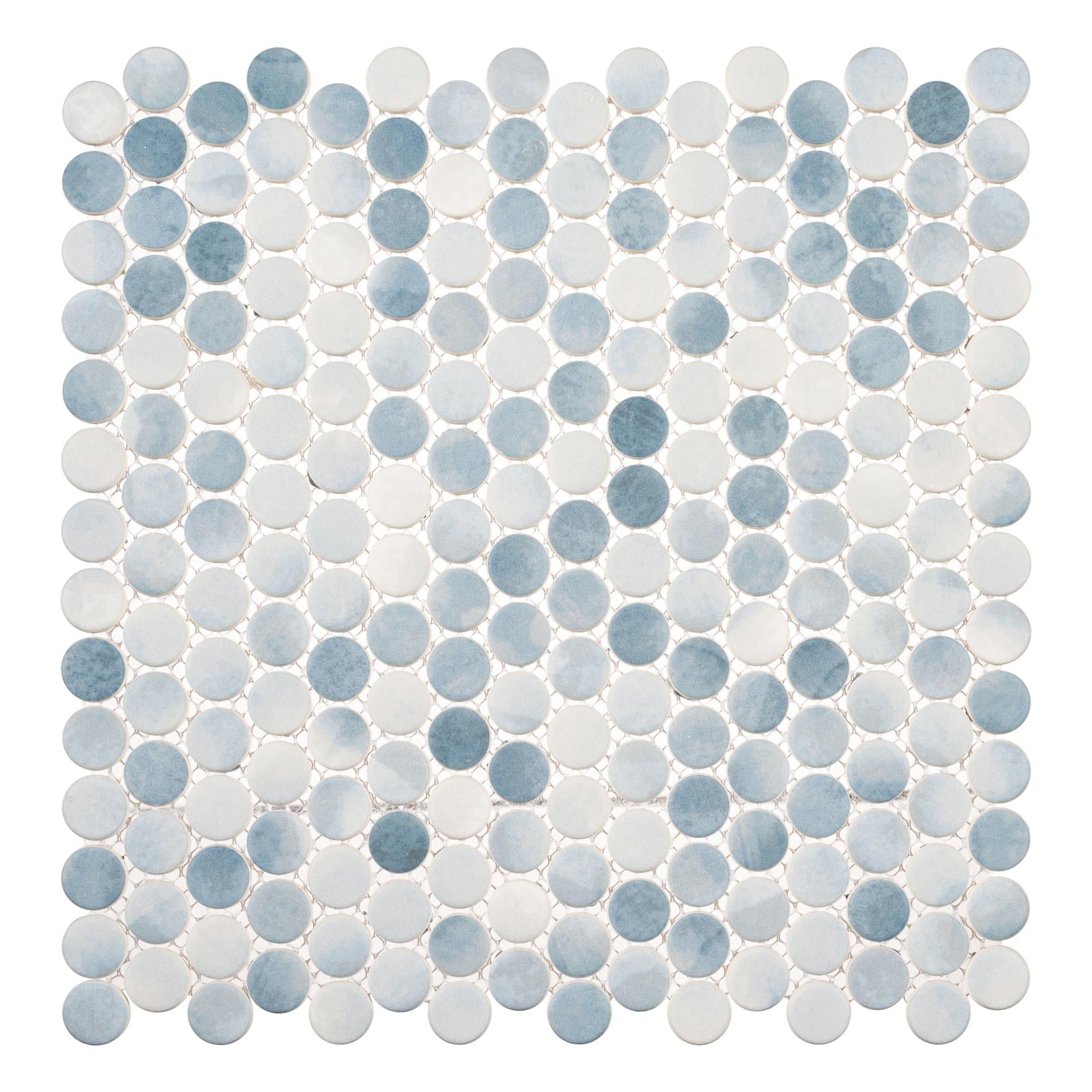 Pixie Wave Blue 3/4-in Penny Round Fabric Look Matte Glass Mosaic Wall and Floor Tile