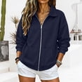 thumbnail image 5 of Full Zip Up Sweatshirt Women No Hood - Oversized Loose Casual Long Sleeve Collared Jacket 2026 Fall Winter Clothes Navy XL, 5 of 5