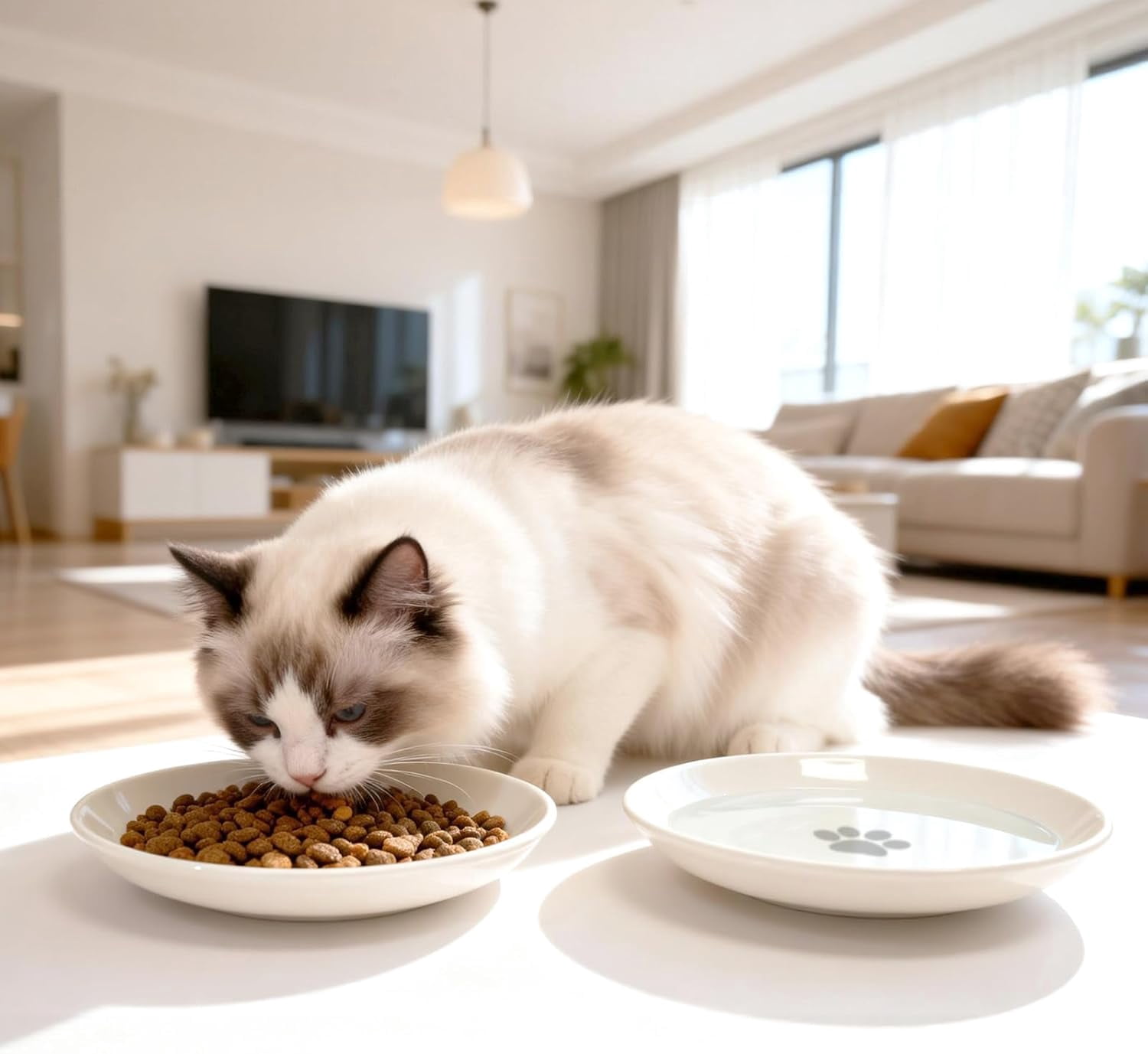 [8 Pack] Ceramic Cat Food Bowl, Cute Cat Bowls Whisker-Friendly, 5.9" Shallow Wide Kitten Plates, Easy to Clean Indoor Feeding Dishes