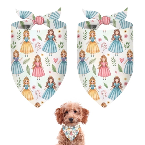 Dog Bandana 2 Pack,White Princess & Leaf Pattern Bandanas for Dogs,Cat Bandana,Small/ Large Dog Bandana 2 Size,Dog Bandanas