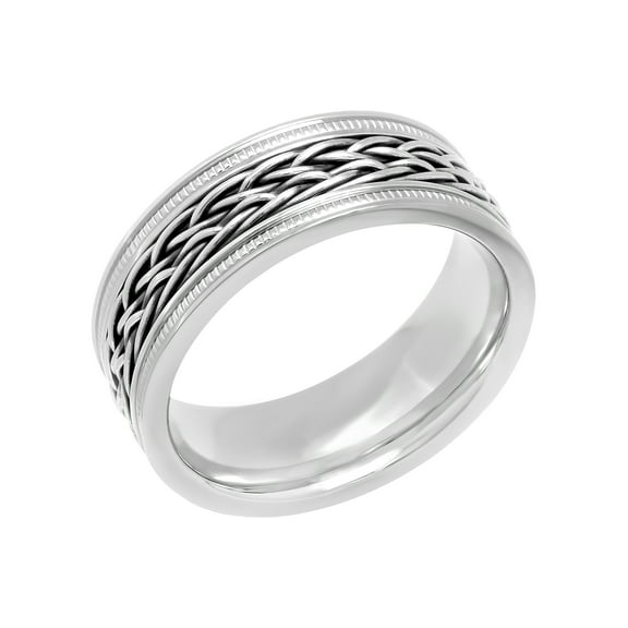 Mens Stainless Steel Braided Center Wedding Band - Mens ring