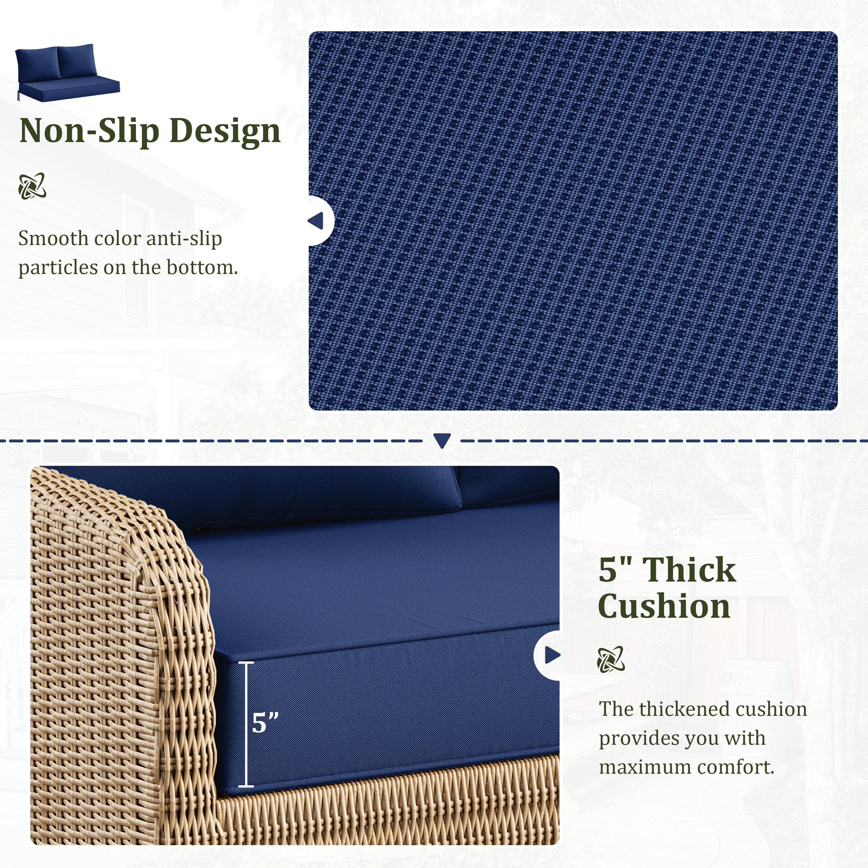 Pakunoda Outdoor Loveseat Cushion Set 46 x 26 Inch, Water Repellent, Fade Resistant, Patio Loveseat Replacement Cushions for Couch Bench and Swing, Blue