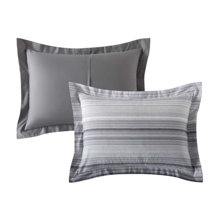 MAINSTAYS ALL IN ONE REVERSIBLE COMFORTER AND SHEET SET, 7-PIECE, FULL, GRAY STRIPE
