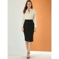 thumbnail image 2 of Camisa de satén con volantes para mujer Blusa de oficina de trabajo con botones de manga larga y linterna Beige XL, 2 of 6