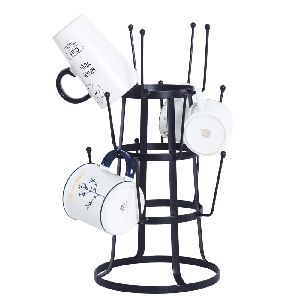 Kepooman Mug Tree, Steel Tree Holder Organizer Rack, Countertop Mug Tree Stand, Black Kepooman Mug Tree, Steel Tree Holder Organizer Rack, Countertop Mug Tree Stand, Black