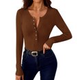 thumbnail image 6 of FDGIU ‌‌‌‌Women’s Long Sleeve Ribbed Henley Top - Slim Fit Button Down Blouse for Casual Outfits & Layering, 6 of 7