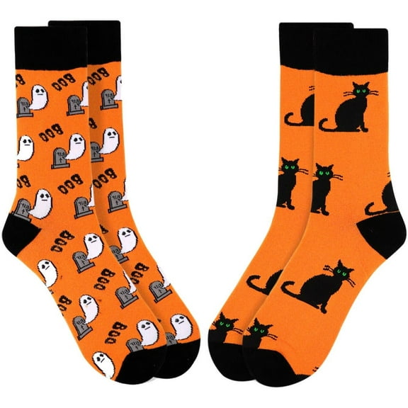 Mens Womens Socks Size 10-13 Cats Ghosts Tombstones Casual Crew Socks Halloween Horror Gift