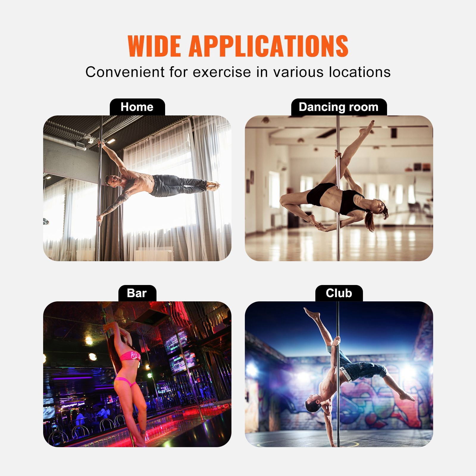 Professional Dancing Pole, Spinning Static Dancing Pole Kit, Portable Removable Pole, 45mm Heavy-Duty Stainless Steel Pole, Height Adjustable Fitness Pole, for Exercise Home Club Gym, Silver