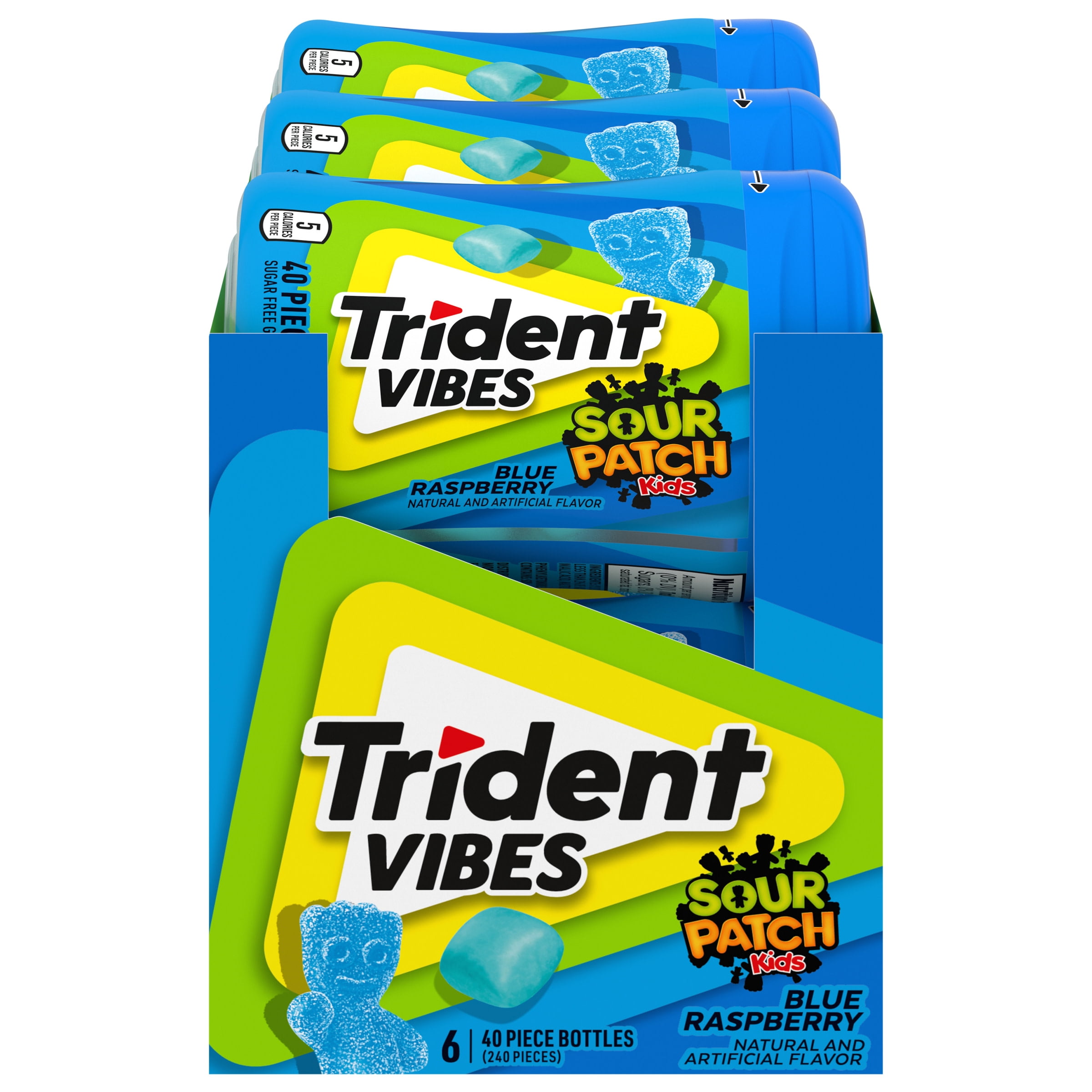 Trident Vibes Sour Patch Kids Blue Raspberry Sugar Free Gum 6 40 Piece Bottles 240 Total Pieces Walmart Com