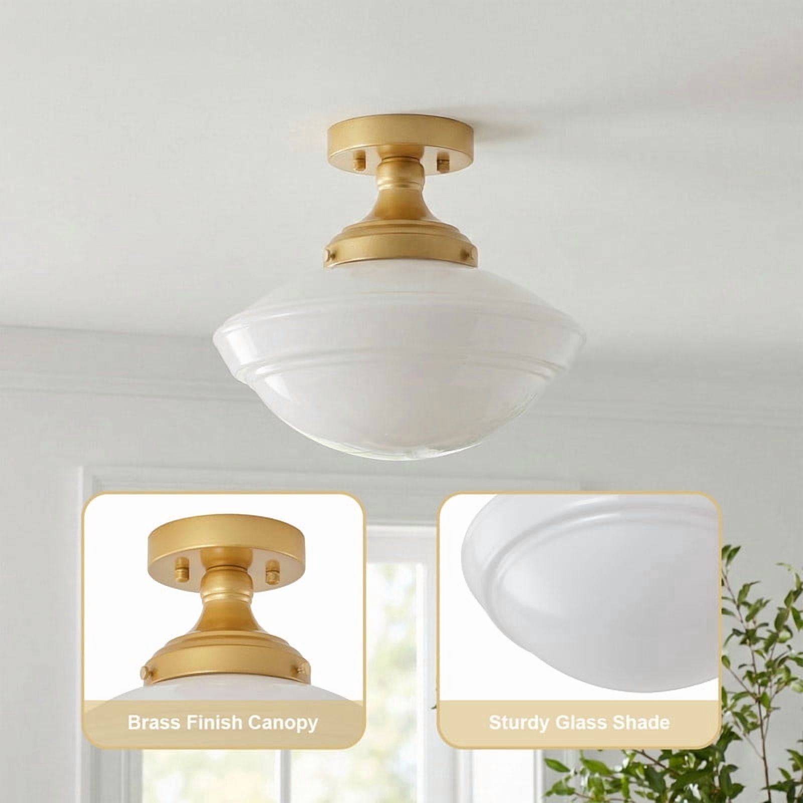 11.81 inch Semi Flush Mount Ceiling Light, Modern Close to Ceiling Light with Frosted White Glass Shade, for Kitchen, Hallway, Patio (E26 Base)