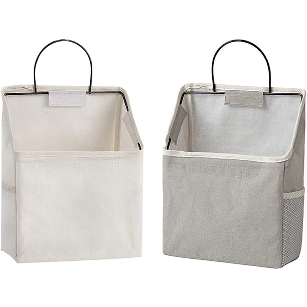 Organizador para colgar en la pared, 2 piezas, bolsa de almacenamiento de tela de algodón y lino, bolsillos para colgar, estilo minimalista plegable, adecuado para sala de estar, sala de estudio, bañ JAMW Sencillez