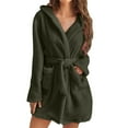thumbnail image 1 of WZXFASHION Robe de Pyjama en Peluche pour Femmes, Couleur Unie, Manches Longues, à Capuche, avec Poches, Longueur Genou, Courte, Tenue d'Intérieur, Peignoir WomenRobes Vert1 m, 1 of 6