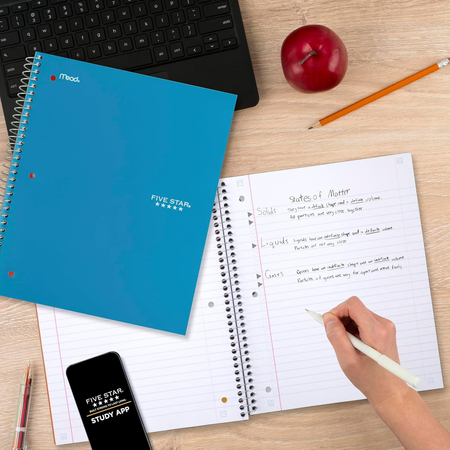 General Spiral Notebook + Study App, 4 Pack, 1 Subject, Wide Ruled Paper, 8" x 10-1/2", 100 Sheets, Fights Ink Bleed, Water Resistant Cover, Purple, Pink, Gray and Blue (930105-ECM)