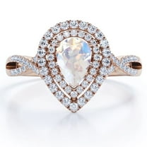 JeenMata 1.75 Carat Almond Shape Rainbow Moonstone and Moissanite - Dual Cluster - Pave Twisted Band - Engagement Ring - 18K Rose Gold Plating over Silver