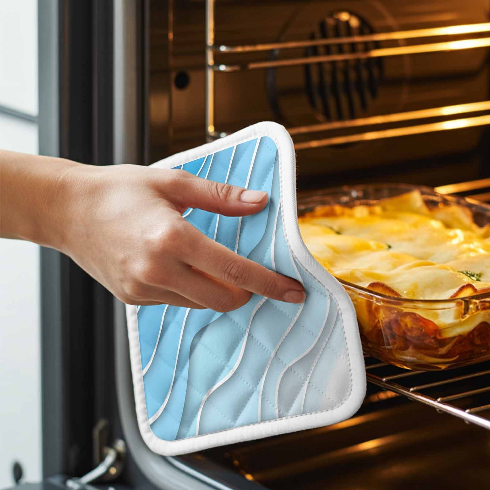 Blue Aqua Ombre Pot Holders for Kitchen Heatproof Potholder, 4 Pack Modern Geometric Abstract Aesthetic Cream Hot Pads Multipurpose Oven Pads Cloth Potholders Trivet for Cooking and Baking