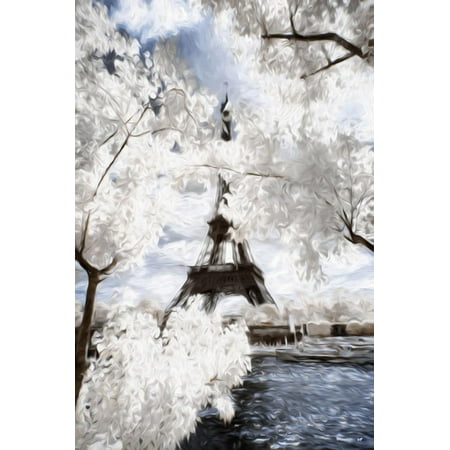 View of the Eiifel Tower - In the Style of Oil Painting Spring Paris CIty Park Eiffel Tower Scene Print Wall Art By Philippe