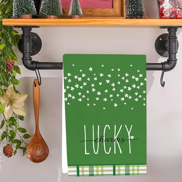 St. Patrick's Day Kitchens Towel Green Lucky Clovers Towel St. Patrick's Day Decorations For Home Dry Cloth 18x26 Inch, Czzoypi St. Patrick's Day Kitchens Towel