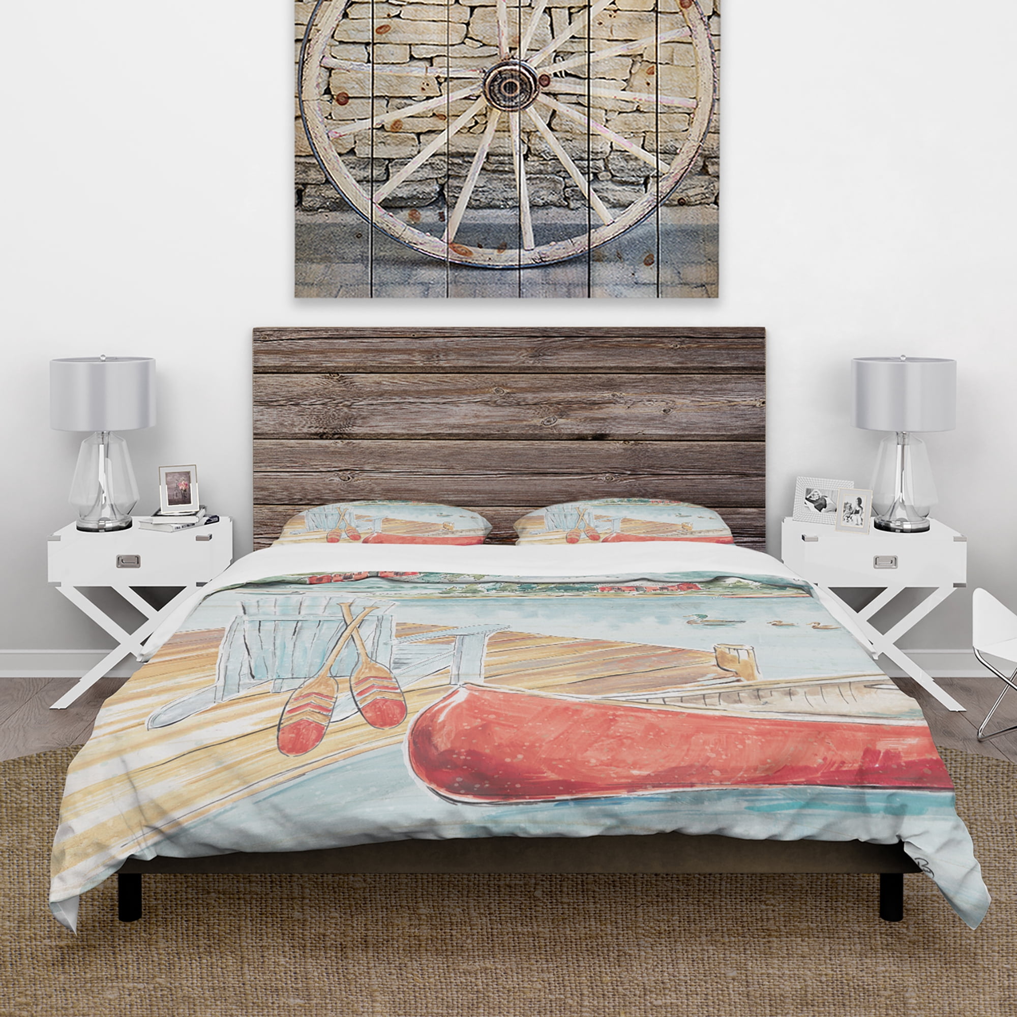 Designart 'Lake House Canoes III' Cottage Duvet Cover Set