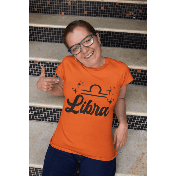 Respect My Tshirt - Libra Zodiac Sign Graphic T-Shirt, Astrology Symbol Design, Crew Neck, Orange, Medium